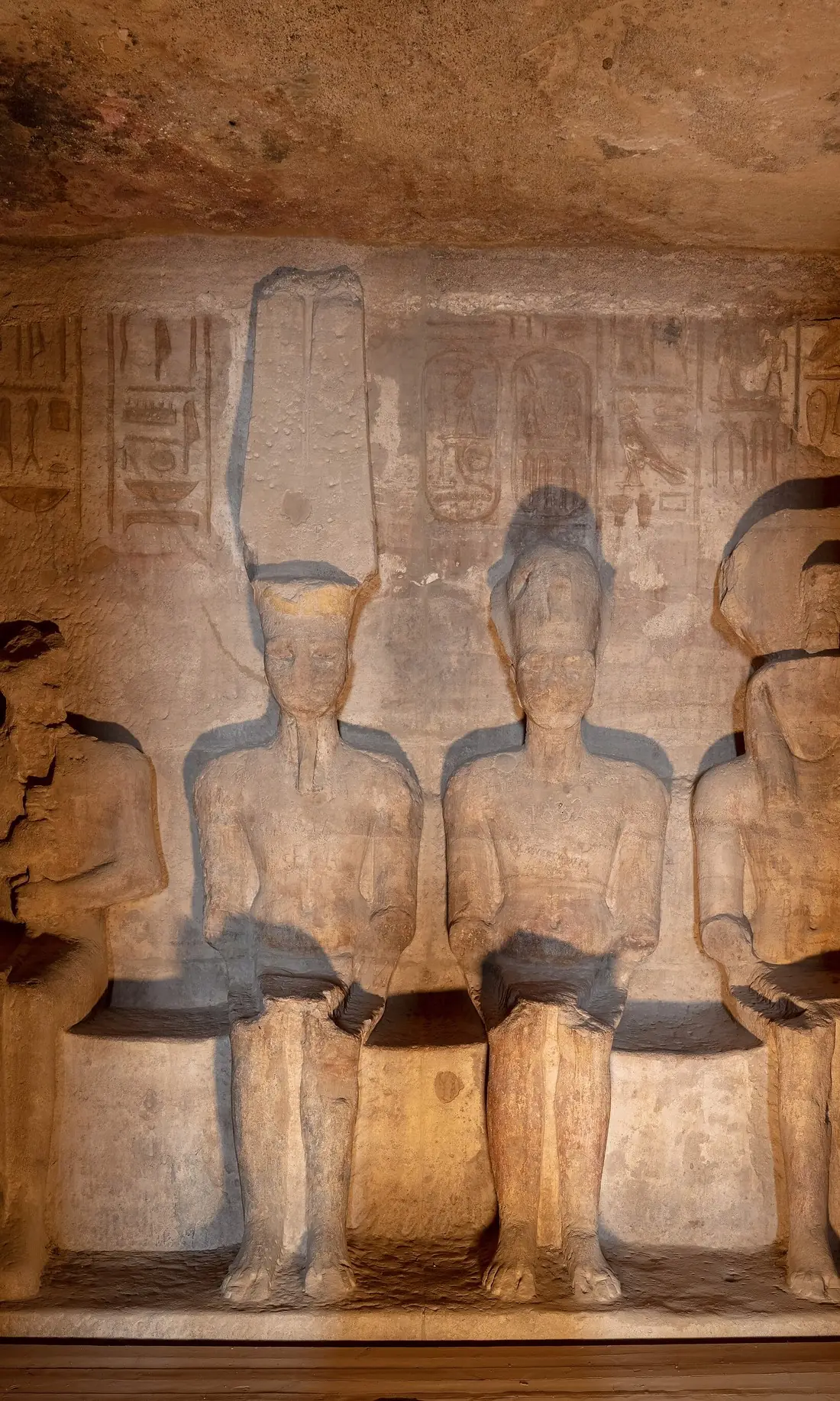 The seated gods in the innermost sanctuary of the Great Temple of Abu Simbel